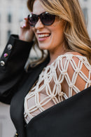 Mesh long sleeve blouse